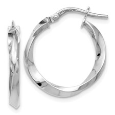 14K White Gold Polished Twisted Hoop Earrings for Women L-21 mm, W-19 mm 1.09gm