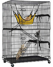 Cat Crate  Dog Kennel, 48", 3 Beds, 2 Doors, Ramp, Perches  Hammock