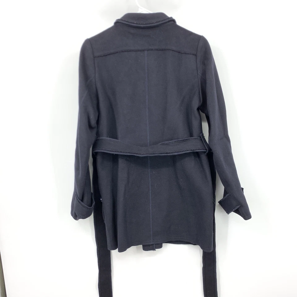 Abrigo Sonia Rykiel Mujer Talla 36 Pequeño Azul 100% Lana Guisante Trench Chaqueta con Cinturón Foto 4 de 4