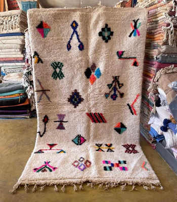 Tapis Berbère Marocain Fait Main – Laine De Mouton, 5x8 Ft, Motif Géométrique Bohème