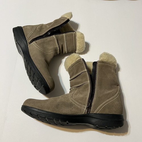 Clarks Bendables Suede Ankle Boots Booties Women's Sz 9M Faux Fur Trim - Picture 2 of 19