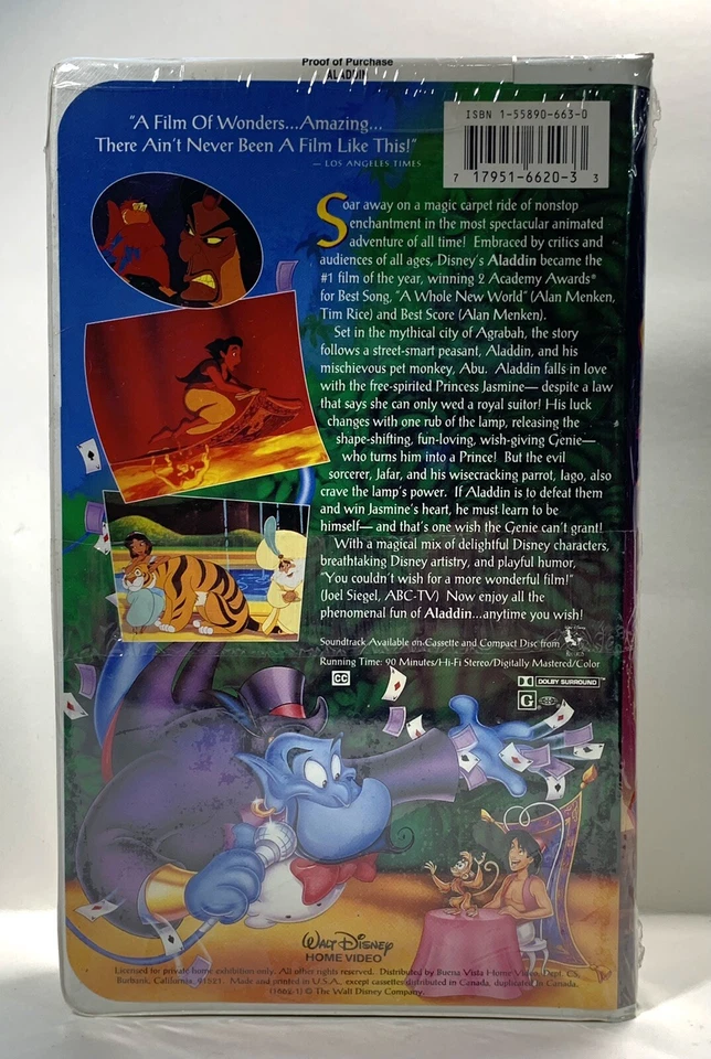 Vintage DISNEY VHS: Aladdin - Black Diamond - ** SEALED** Foto 4 de 4