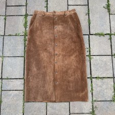 Vintage Ralph Lauren Skirt Genuine Leather Suede Button Front Straight Brown 14
