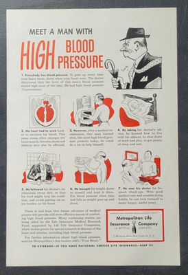 #ad #ad 1948 High Blood Pressure Met Life Insurance Vintage Print ad Post WW2 Health $11.18