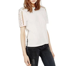 Maje Titre White Crochet Short Sleeve Top Size M