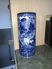 Vintage Blue On White Large Chinese ? Cylinder Vase
