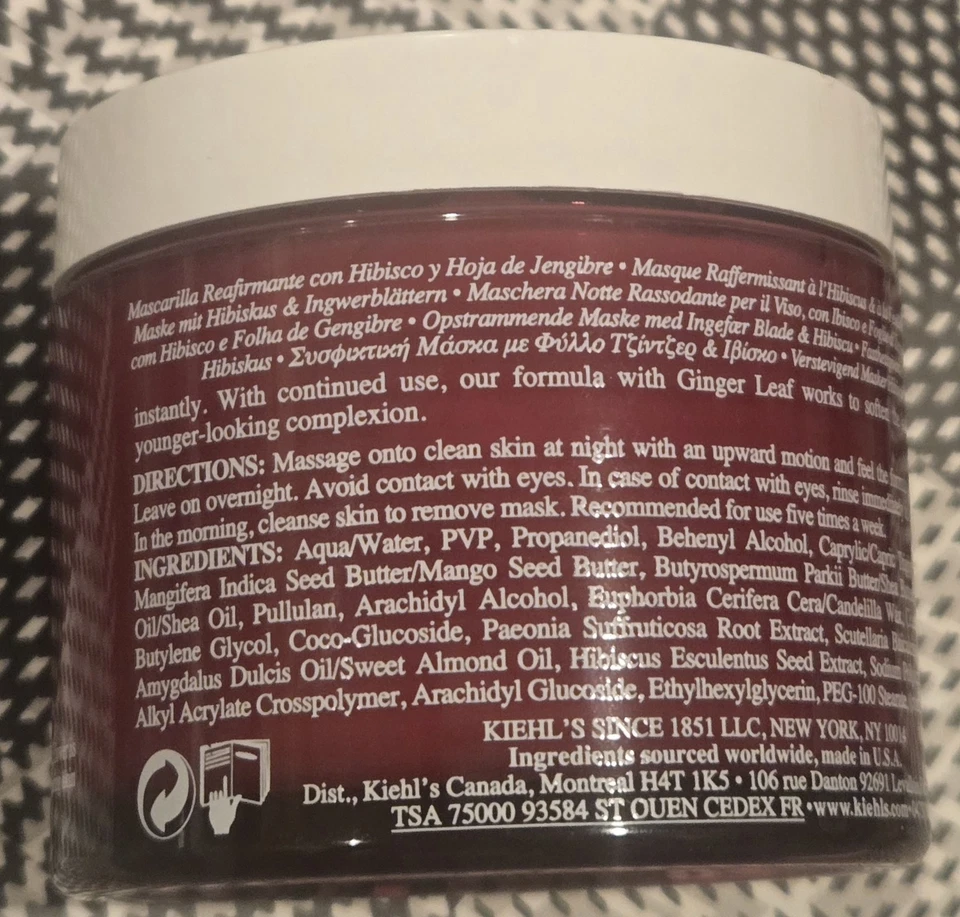 Kiehls Ginger Leaf & Hibiscus Firming Mask 3.4 oz ~ 100 ml New & Sealed Mint - Image 3 of 4