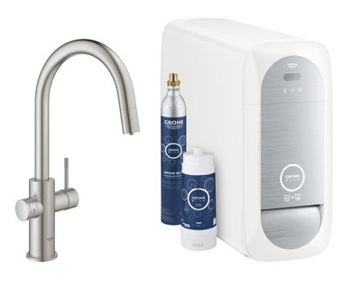 GROHE Blue Home C-Auslauf Starter Kit, bis 150° schwenkbar, supersteel (31541DC0