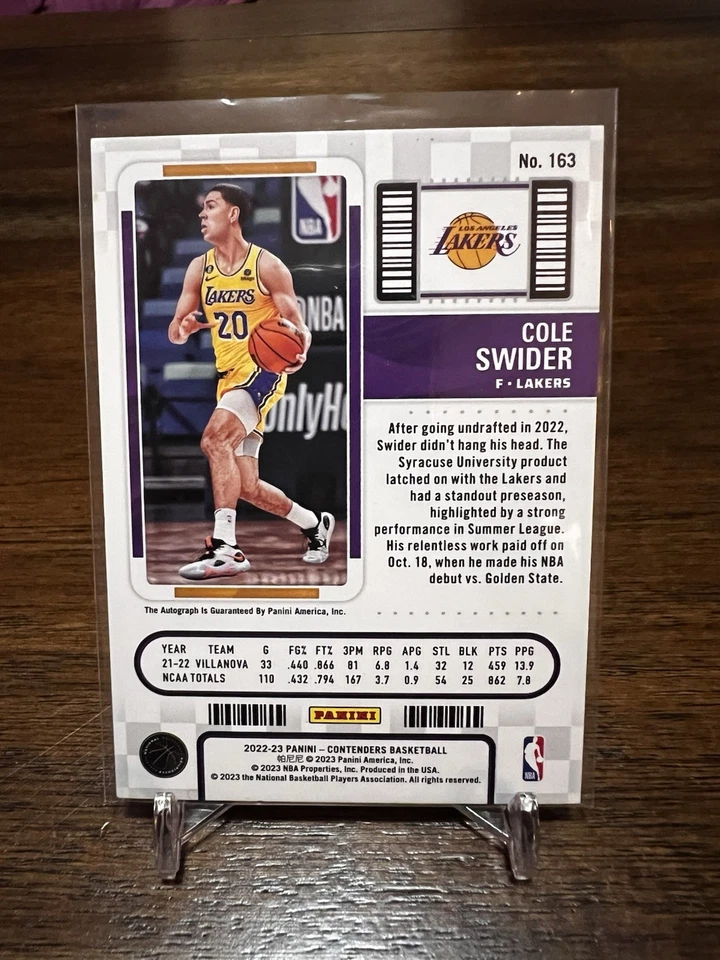 2022 Contenders Cole Swider Playoff Ticket /99 RC AUTO SP - Image 2 of 2