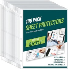 Sheet Protectors 8.5 x11 Inch Clear Page Protectors 3 Ring Binder,100 Pack