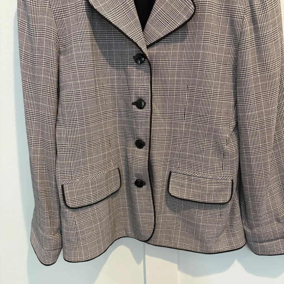 Blazer Vintage Express Tailleur Mujer 9/10 Negro Blanco Glen Cuadros Piped Años 90 Foto 4 de 4