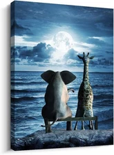 Canvas Wall Art - Bedroom & 16x24 inches, Black And White Animal Painting 