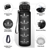Trinkflasche 1L Bpa-Frei, Sportflasche Mit Strohhalm, Auslaufsicher,