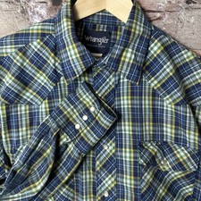 Vintage Wrangler Pearl Snap Shirt Men  s M Blue Green Plaid Brushpopper Western