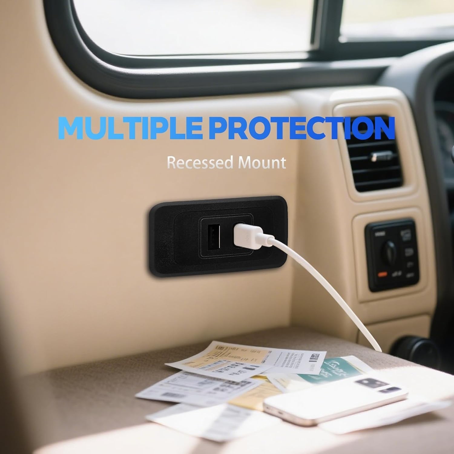 2 Pack RV USB Outlet 12V-24V Wall Mount, Dual USB Charger, USB-A & USB-C Output