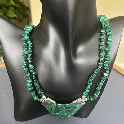 Jay King Malachite Double Trever 925 Stirling Necklace