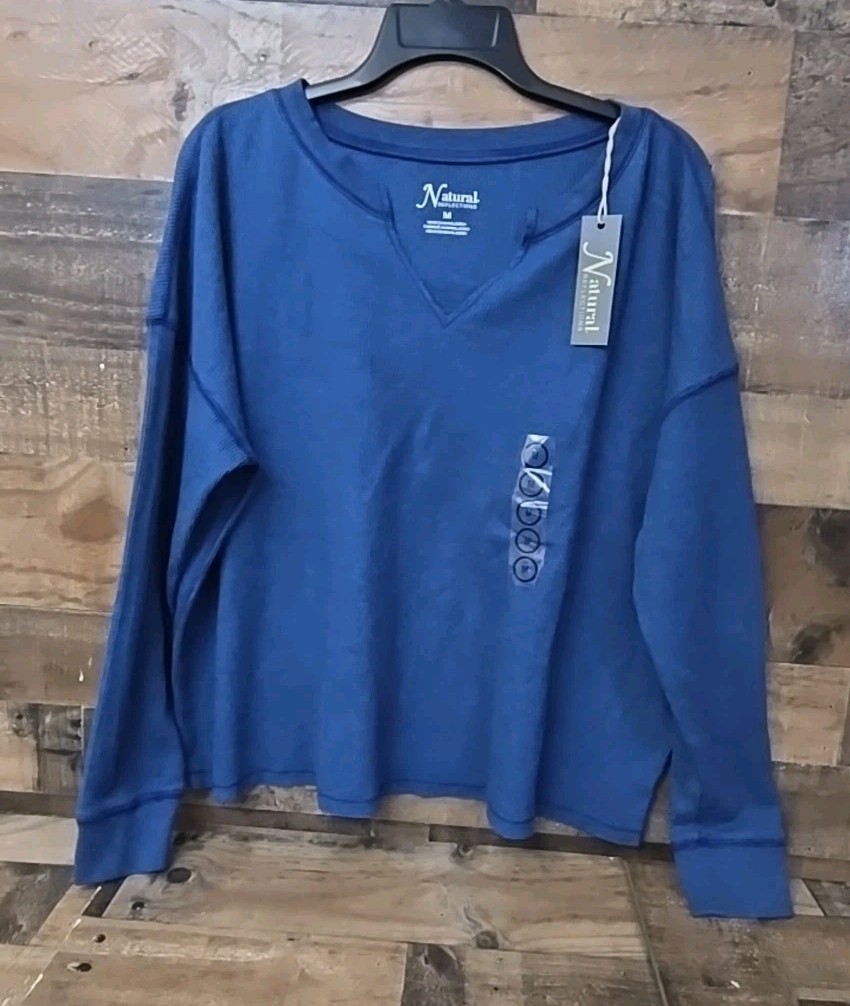 NWT Womens Oversized Cabincore Waffle Knit Top Medium Lagom Natural Reflections