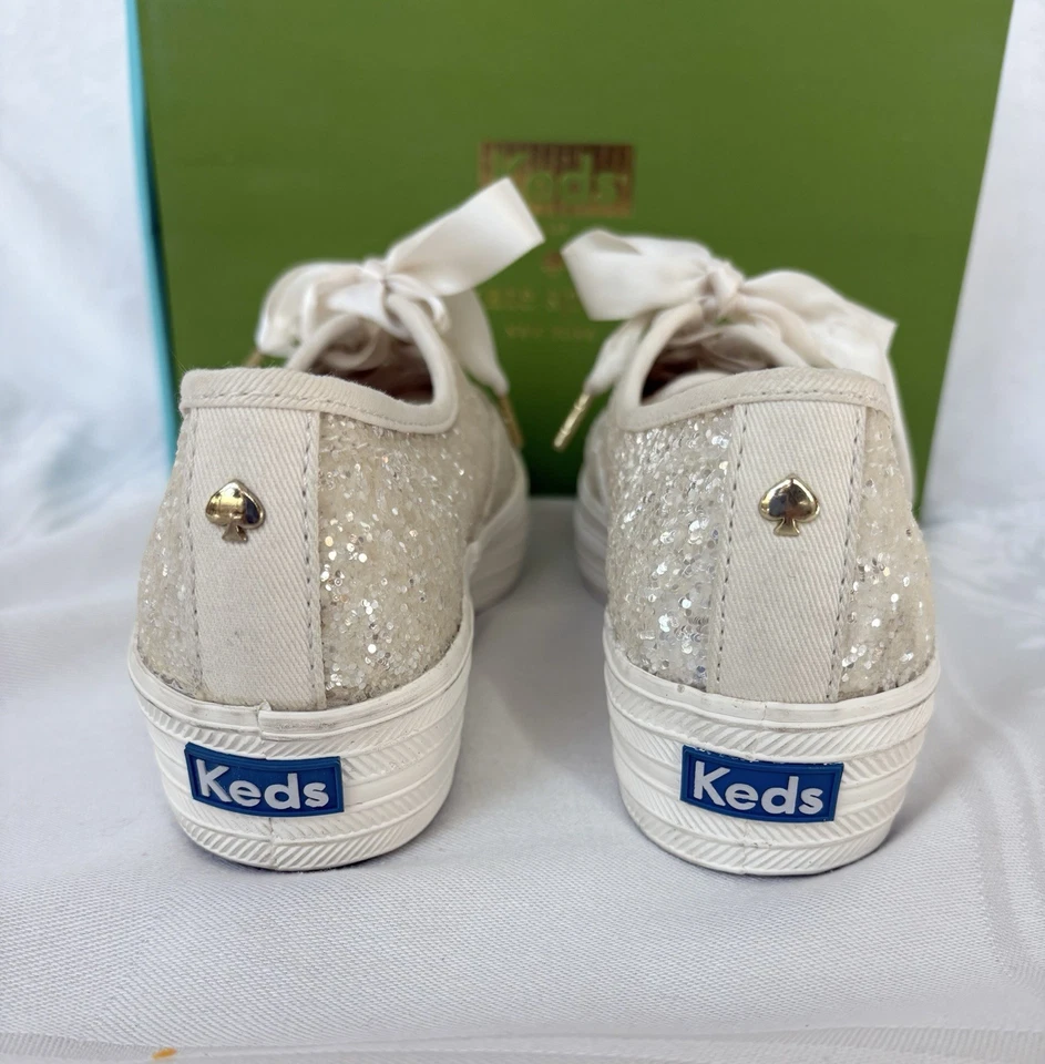 KEDS X KATE SPADE NEW YORK TRIPLE KS GLITTER CREAM PLATFORM SNEAKERS, SZ 5, EUC! - Image 4 of 4