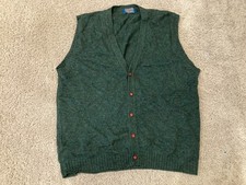 Vintage Pendleton Wool Sweater Vest Mens Green Button Front USA Size L Classics