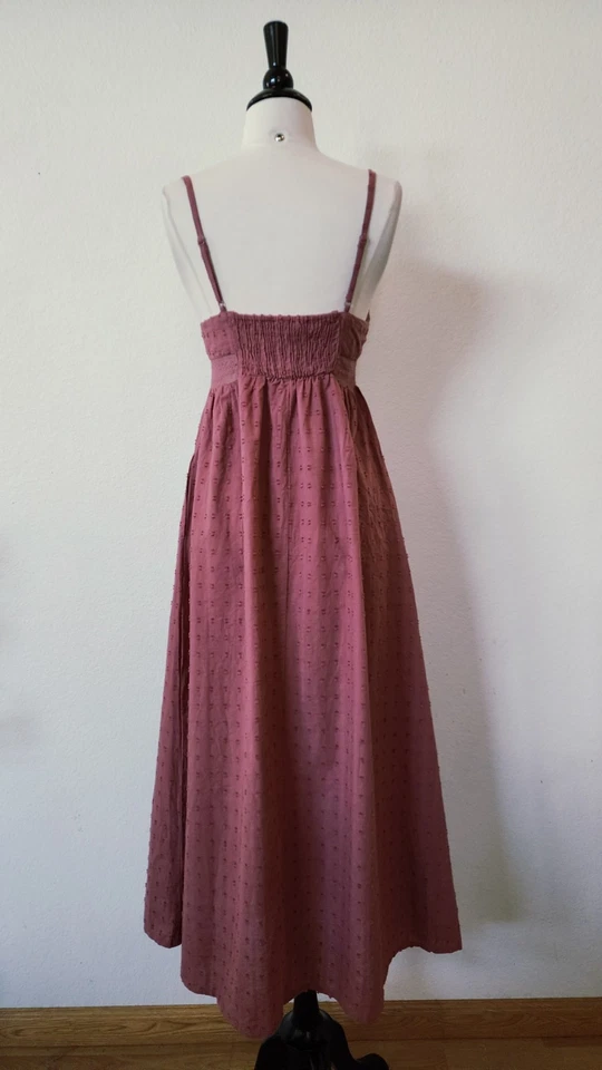 Vestido Anthropologie Midi Nuevo Talla Mediana Rosa Mezcla de Lino Jardín Boda Boho Foto 3 de 4