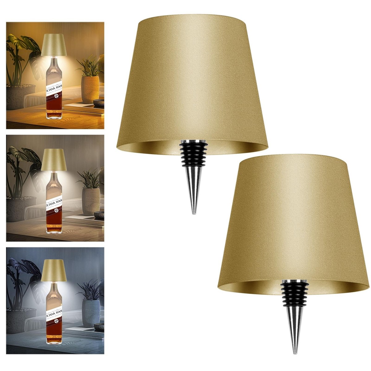 2 Pack Wine Bottle Lamps, 2026 New 3 Color Rechargeable Wireless