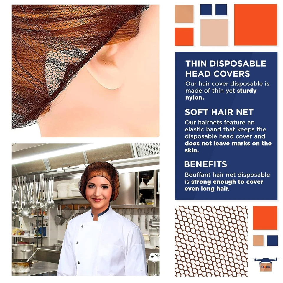 Brown Nylon Hair Nets 21" 1000ct Disposable Hairnets Caps w/ Elastic Edge Mesh - Image 3 of 4