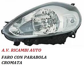 Faro Anteriore Sinistro Cromato Per Fiat Punto Evo 2009 - Ricambio Generico Con Garanzia 2 Anni