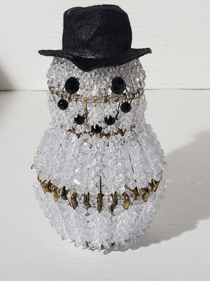 Vintage MCM Handmade Snowman Safety Pin Art Beaded Craft Christmas Decor  Hat