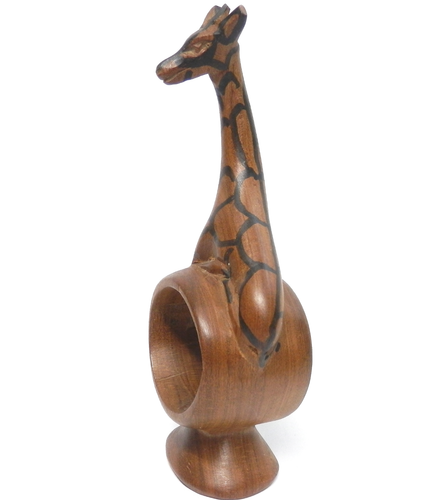 Carved African Mahogany Animal Napkin Rings Giraffe Rabbit Antelope Set of 3 - Picture 2 of 6