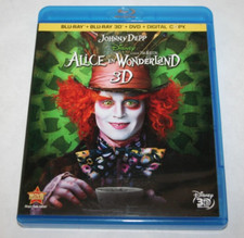 Disney Alice in Wonderland 3D 4-Disc Combo Pack - Johnny Depp - LIKE NEW