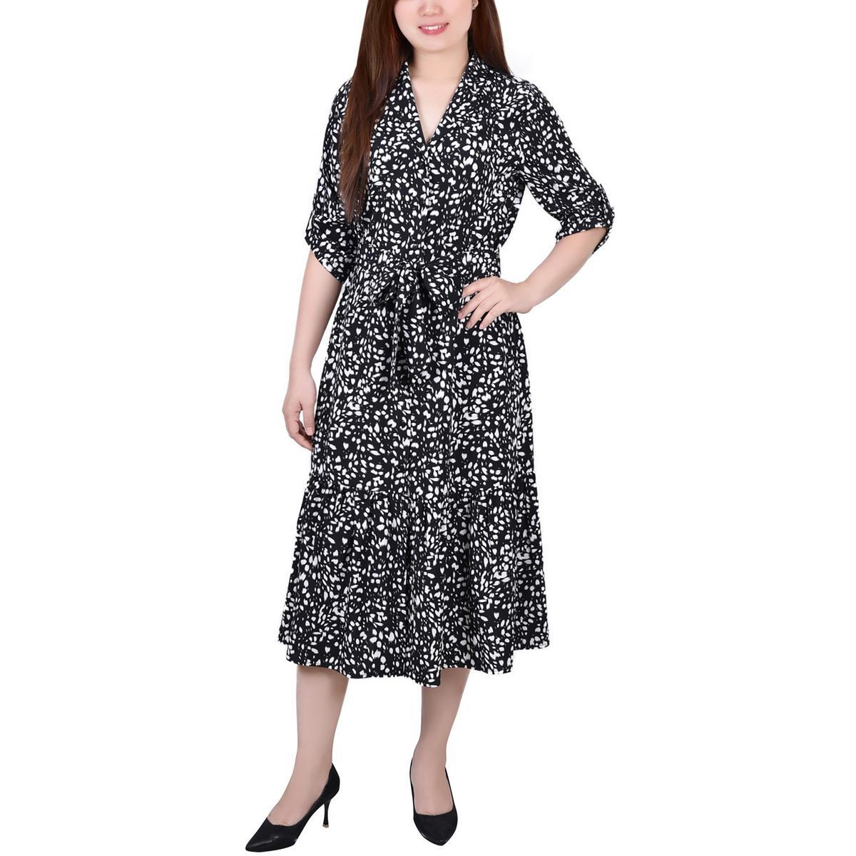 Женское платье-рубашка миди с черным воротником Petites из коллекции NY Collection, PL BHFO 0618