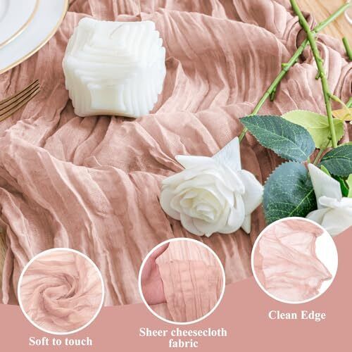Käsetuch Tischläufer 12er Pack 10FT Boho Gaze Käse 12er Pack Altrosa - Bild 4 von 7