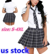 US Sexy Women School Girl Uniform Fancy Dress Cosplay Costume Halloween Clubwear