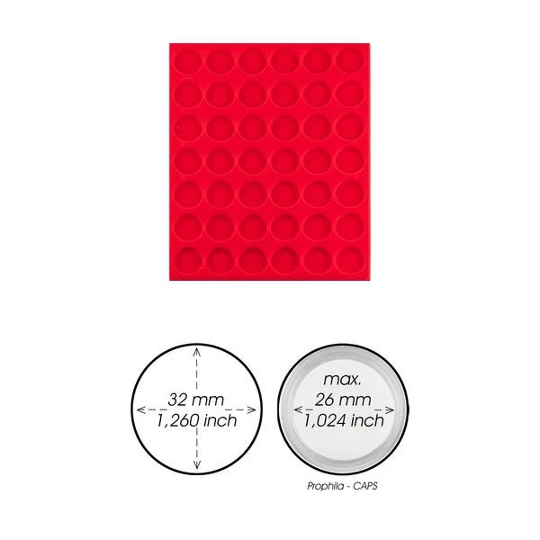 Prophila Collection rote Veloureinlage für Münzbox, 42 runde Fächer für 2-Euro-M