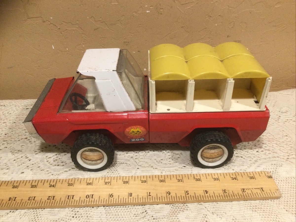 【当時物】 メーカー不明 ポリ製 動物キャラクター 乗り物シリーズ 昭和レトロ Vintage 1960/70's Buddy L Pressed Steel Red Zoo Kennel Toy