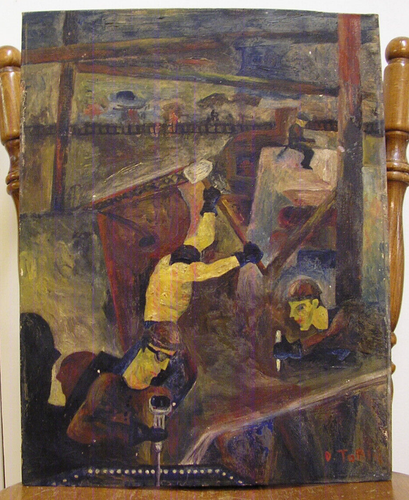 Antique Oil Painting Art Modernist Steel Factory Workers Ashcan Outsider WPALike - Picture 3 of 18