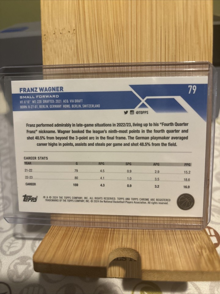 79 Franz Wagner, Orlando Magic 202324 Topps Chrome Basketball BLUE