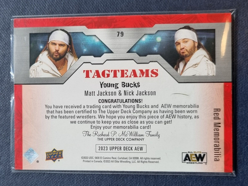 2023 AEW Young Bucks Nick & Matt Jackson RED MEMORABILIA /25 Trading Card #87050 - Picture 2 of 2