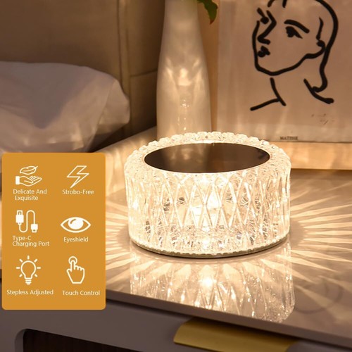Portable Crystal LED Table Lamp 3-Levels Brightness Desk Lamp 3 Color Touch C... - Picture 2 of 8