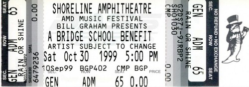 PEARL JAM BRIDGE SCHOOL 1999 UNUSED CONCERT TICKET-GREEN DAY-SMASHING PUMPKINS