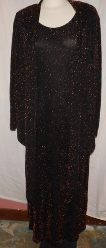 LINDA LUNDSTROM DRESS SUIT SHEATH LONG WATERFALL JACKET GOLD METALLIC Women's 16 - Picture 2 of 12