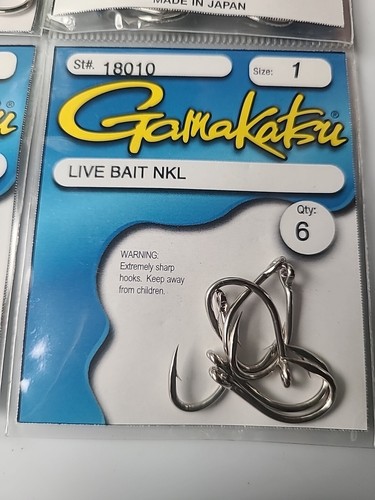 Gamakatsu 24cnt Hooks Live Bait Hook Sz #1 Nickel 4- 6cnt Pks Bass Fishings Hook - Picture 8 of 9