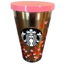 Starbucks Gold Pink Tiny Hearts Valentine Day Love Acrylic Cup Tumbler 16 oz