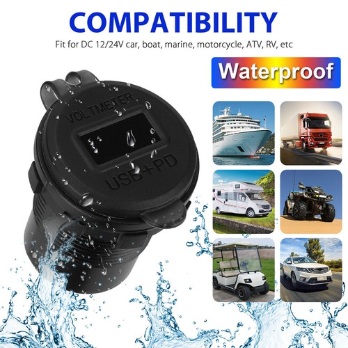 QC 3.0 Double Prise USB Chargeur LED Voltmètre 12V Prise de Puissance pour Voiture Bateau RV - Photo 8 sur 48