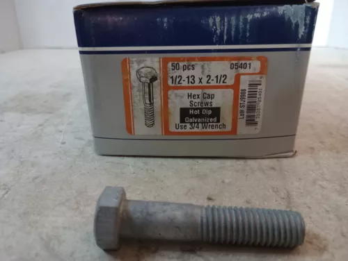 1/2"-13 x 2-1/2" Hot Dip Galvanized Steel Coarse Thread Hex Cap Screws Lot of 50