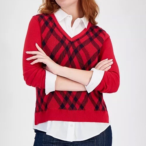 Tommy HilfigerWomen's Diamond Argyle Two-Piece Sweater - Size Large - Picture 3 of 3