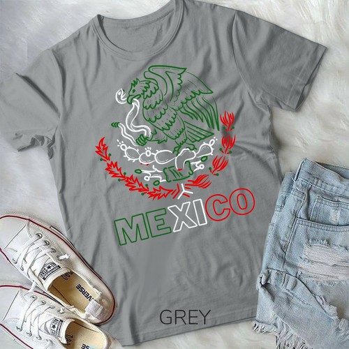 Mexico With Mexican Eagle From Flag Red Green And White Unisex Form T-shirt - Picture 3 of 11