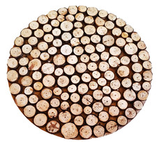 NEW AMERICAN ATELIER NATUTAL WOODEN DISCS SLICER HAND MADE CHARGER,TRIVET- 14"