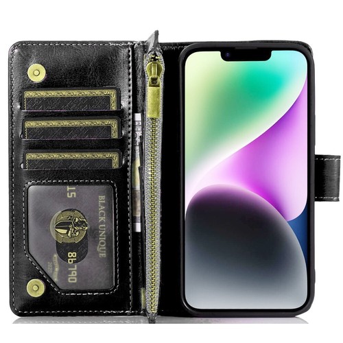 Pour Apple iPhone 16e Étui Faux Cuir Portefeuille Carte ID Fermeture Éclair Porte Monnaie Housse - Photo 6 sur 12