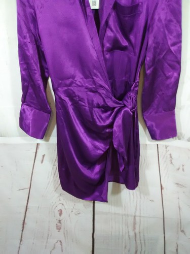 Zara Satin Effect Wrap Mini Dress Womens S Eggplant Purple Date Night Club Party - Picture 5 of 12